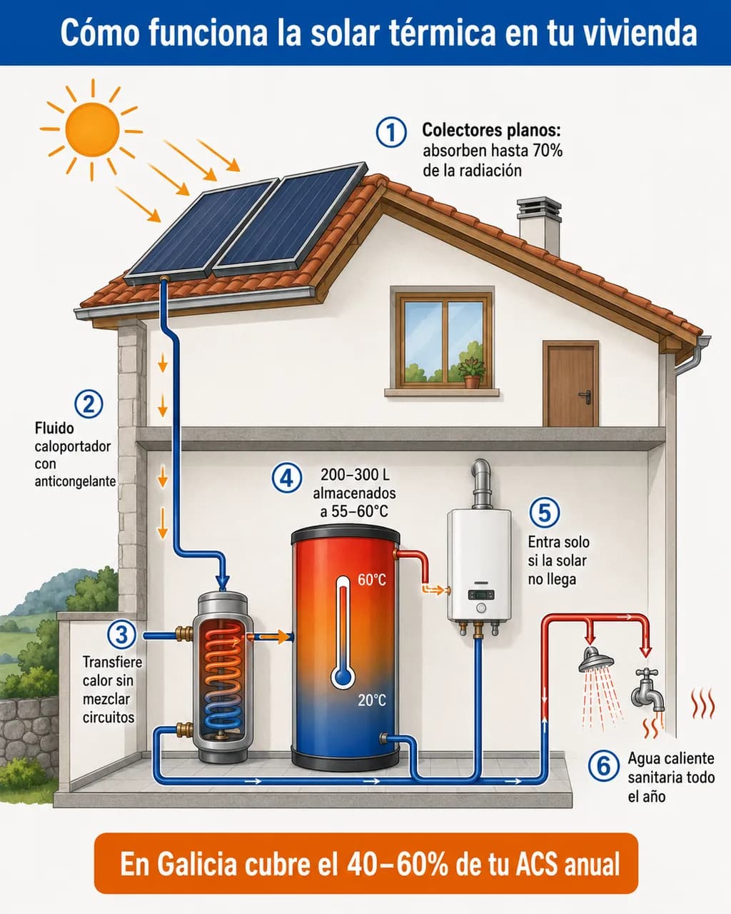 Infografía: fases de la instalación solar térmica y normativa aplicable
